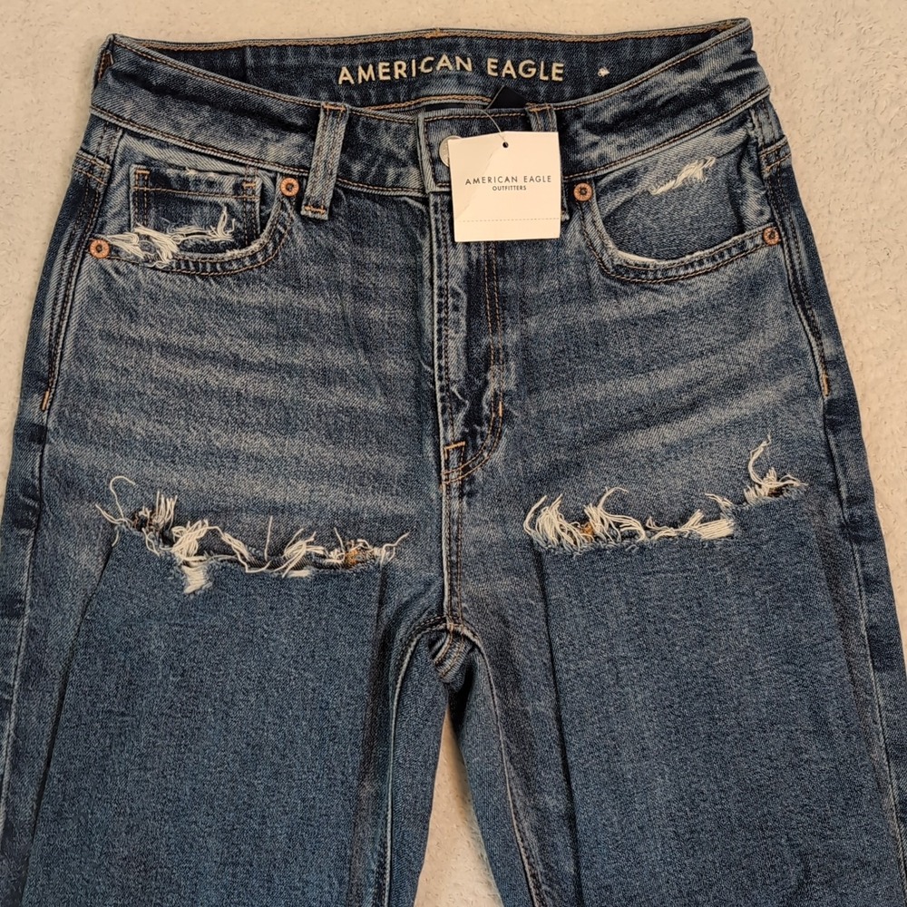 NEW American Eagle Women's 00 25x30‎ Strigid Mom Jean Med Blue Denim Jeans